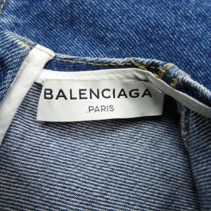 16aw Balenciaga Washed Denim Dress French Sleeve Hemline Long Dress 34 Indigo