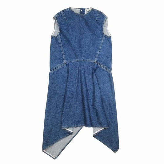 16aw Balenciaga Washed Denim Dress French Sleeve Hemline Long Dress 34 Indigo