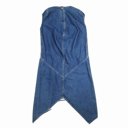 16aw Balenciaga Washed Denim Dress French Sleeve Hemline Long Dress 34 Indigo