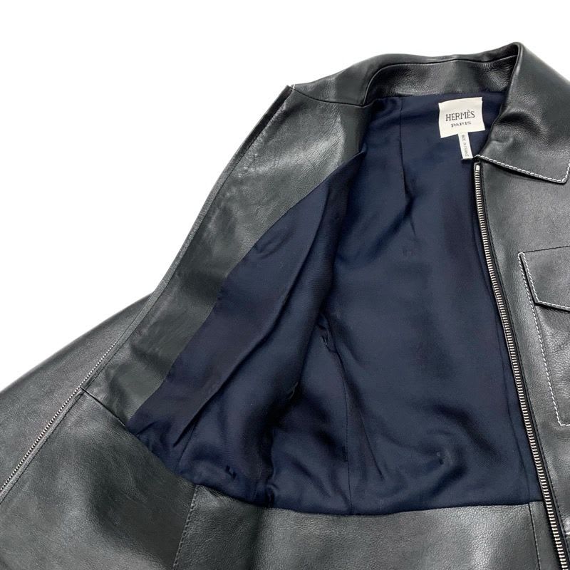 Hermes Outerwear Black Jacket Blouson Leather