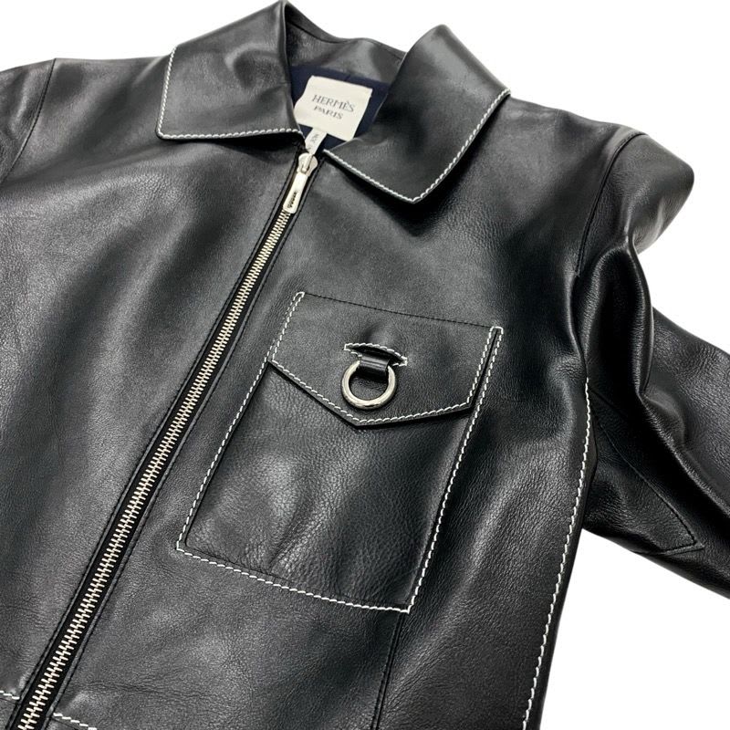 Hermes Outerwear Black Jacket Blouson Leather
