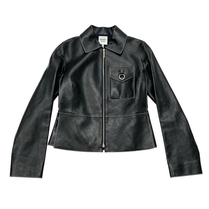 Hermes Outerwear Black Jacket Blouson Leather