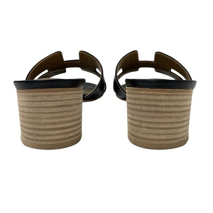 Hermes Oasis Sandals Shoes Leather Black Mules