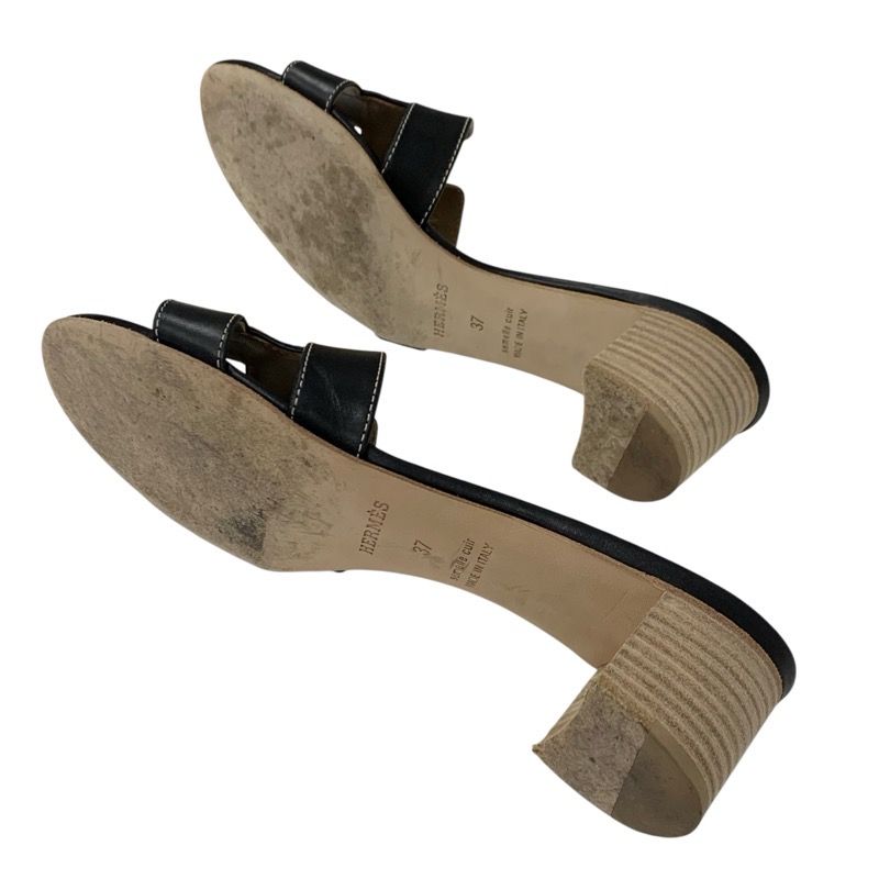 Hermes Oasis Sandals Shoes Leather Black Mules