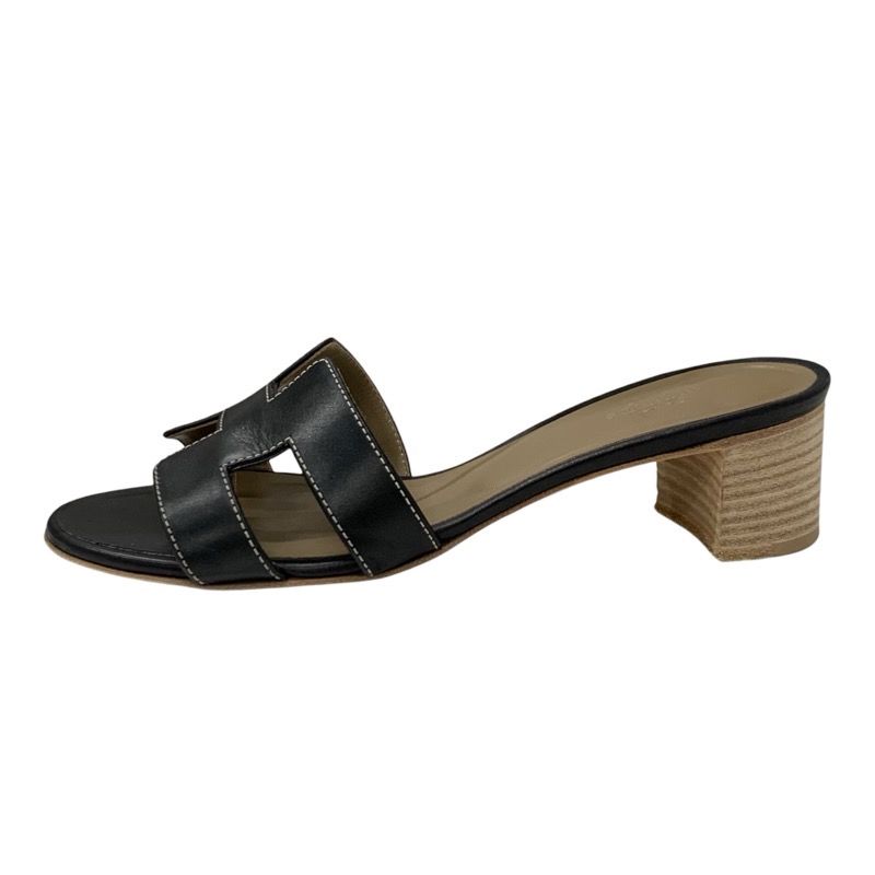 Hermes Oasis Sandals Shoes Leather Black Mules