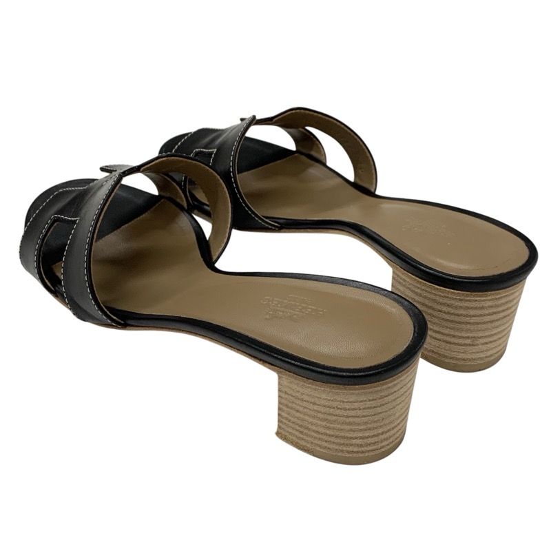 Hermes Oasis Sandals Shoes Leather Black Mules