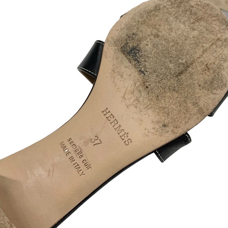 Hermes Oasis Sandals Shoes Leather Black Mules