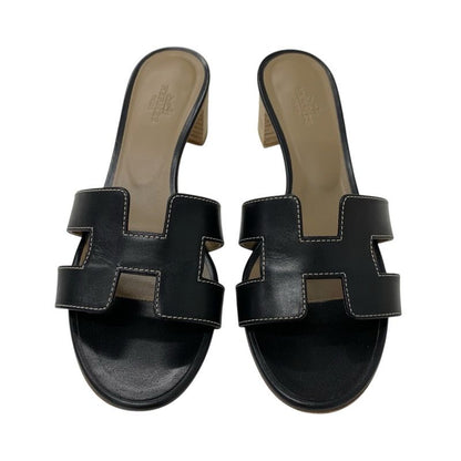 Hermes Oasis Sandals Shoes Leather Black Mules