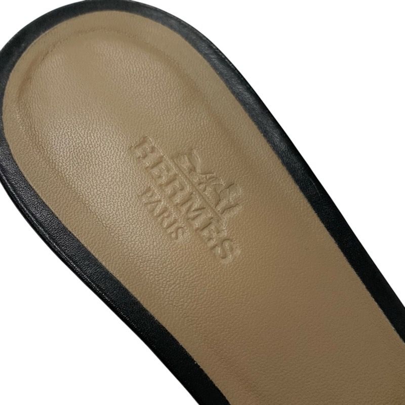 Hermes Oasis Sandals Shoes Leather Black Mules