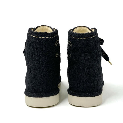 Chanel Boots Short Boots Shoes Tweed Black Gold Black Here Mark Lace Up