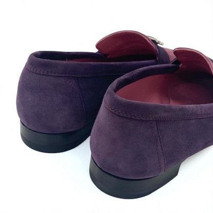 Hermes Royale Loafers Leather Shoes Suede Purple Pink Silver Hhardware Fringe