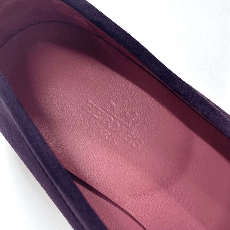 Hermes Royale Loafers Leather Shoes Suede Purple Pink Silver Hhardware Fringe