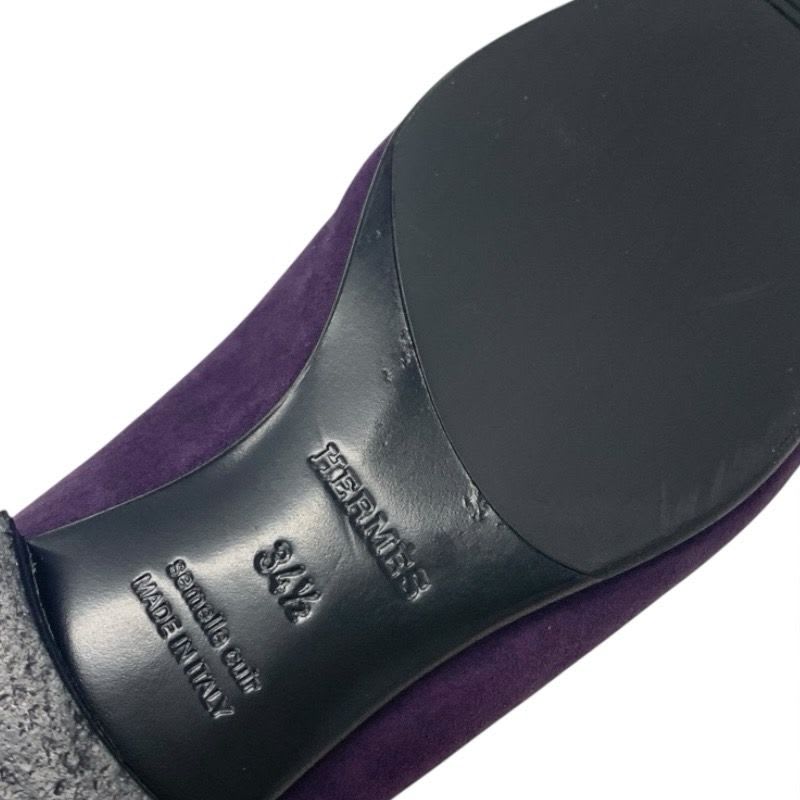 Hermes Royale Loafers Leather Shoes Suede Purple Pink Silver Hhardware Fringe