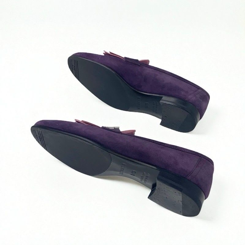 Hermes Royale Loafers Leather Shoes Suede Purple Pink Silver Hhardware Fringe