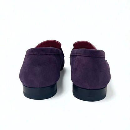 Hermes Royale Loafers Leather Shoes Suede Purple Pink Silver Hhardware Fringe