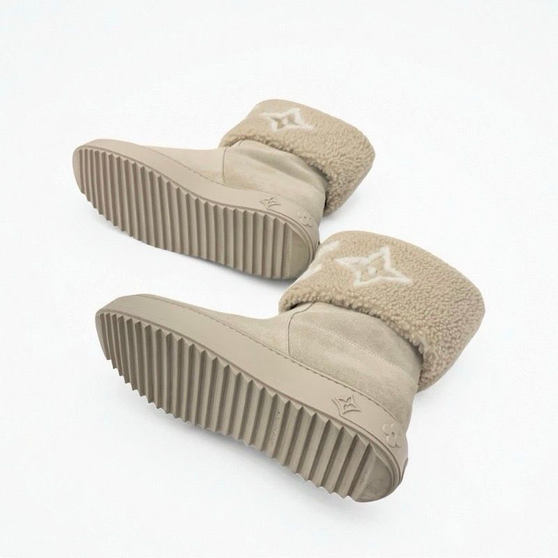 Louis Vuitton Snowdrop Line Monogram Boots Short Shoes Suede Mouton Beige