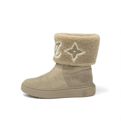 Louis Vuitton Snowdrop Line Monogram Boots Short Shoes Suede Mouton Beige