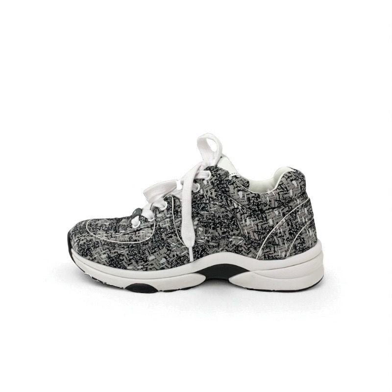 Chanel Sneakers Shoes Fabric Gray Black White Here Mark Logo