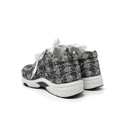 Chanel Sneakers Shoes Fabric Gray Black White Here Mark Logo
