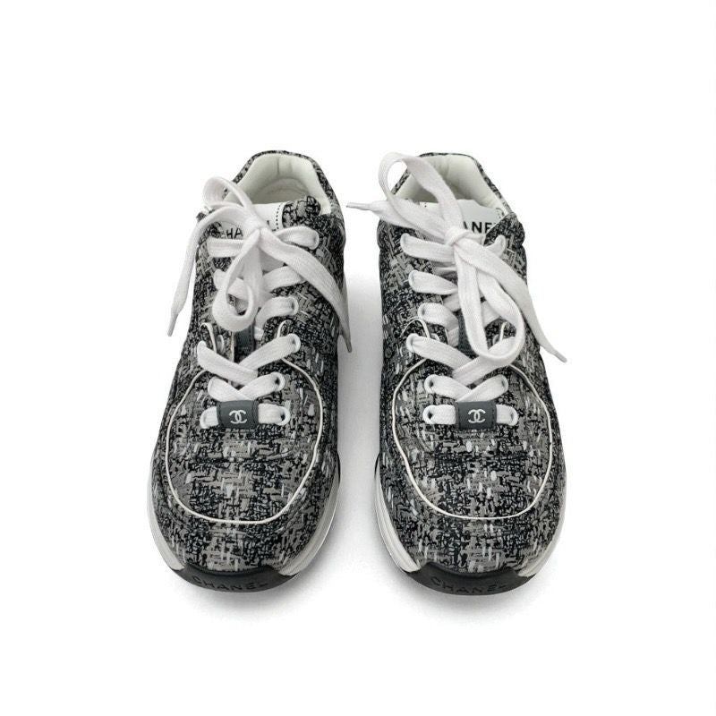 Chanel Sneakers Shoes Fabric Gray Black White Here Mark Logo