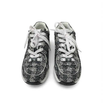 Chanel Sneakers Shoes Fabric Gray Black White Here Mark Logo