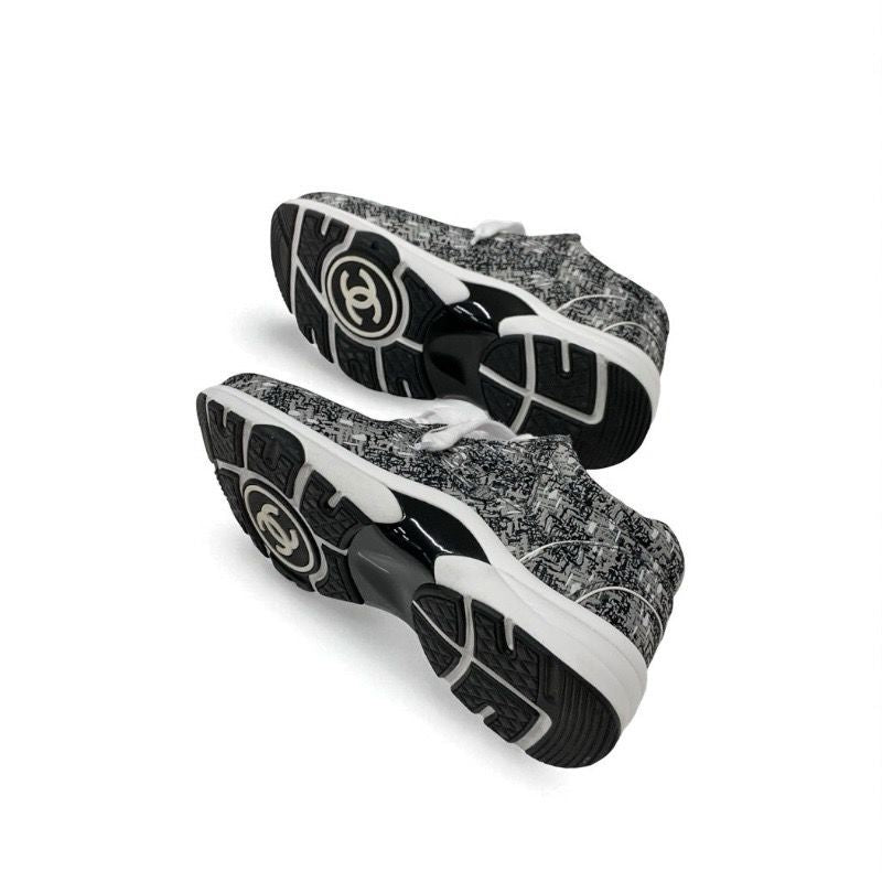 Chanel Sneakers Shoes Fabric Gray Black White Here Mark Logo