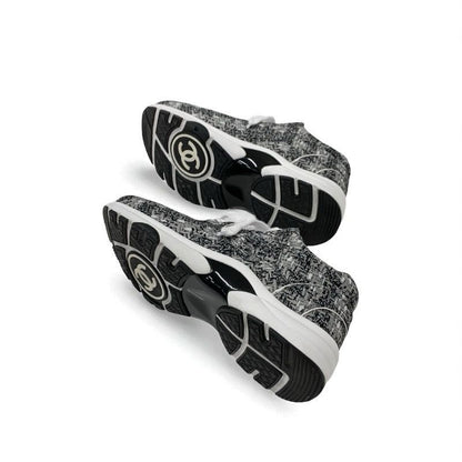 Chanel Sneakers Shoes Fabric Gray Black White Here Mark Logo