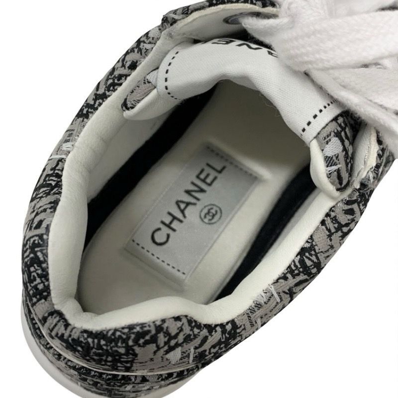 Chanel Sneakers Shoes Fabric Gray Black White Here Mark Logo
