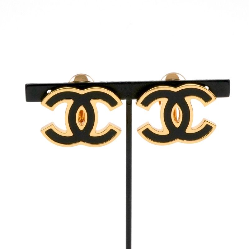 Chanel Earrings Earring Gold Black Coco Mark