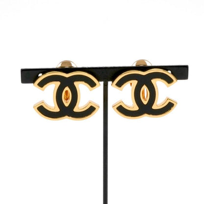 Chanel Earrings Earring Gold Black Coco Mark