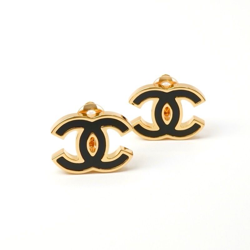 Chanel Earrings Earring Gold Black Coco Mark