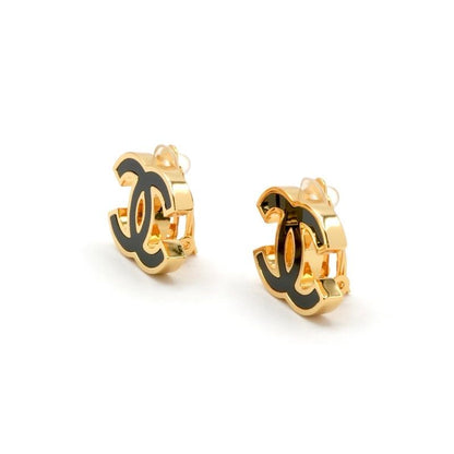 Chanel Earrings Earring Gold Black Coco Mark
