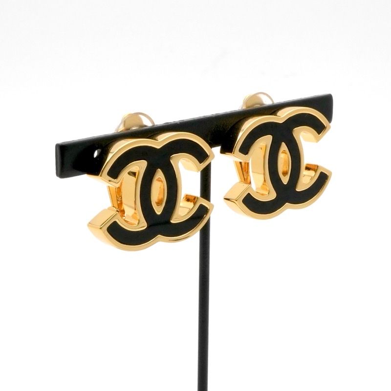 Chanel Earrings Earring Gold Black Coco Mark