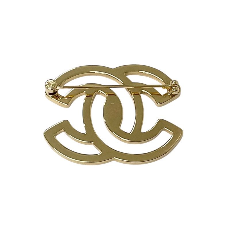 Chanel Brooch Corsage Gold White Here Mark