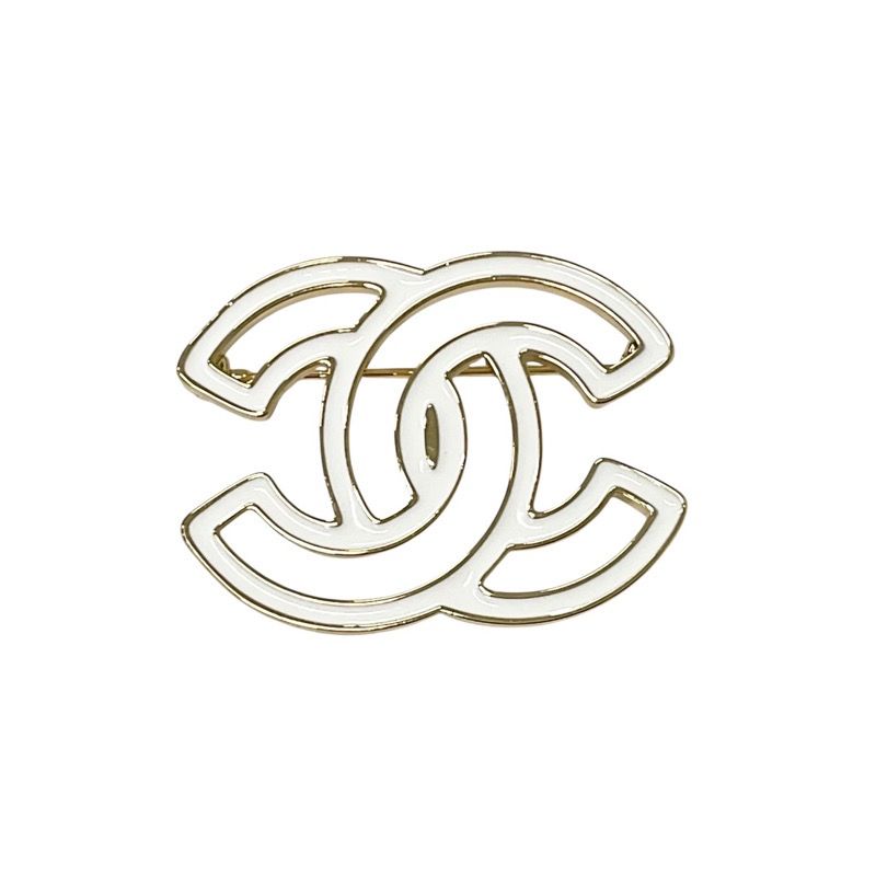 Chanel Brooch Corsage Gold White Here Mark