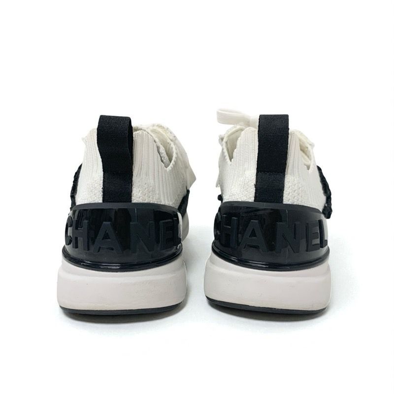 Chanel Sneakers Shoes Knit White Black White Logo Here Mark