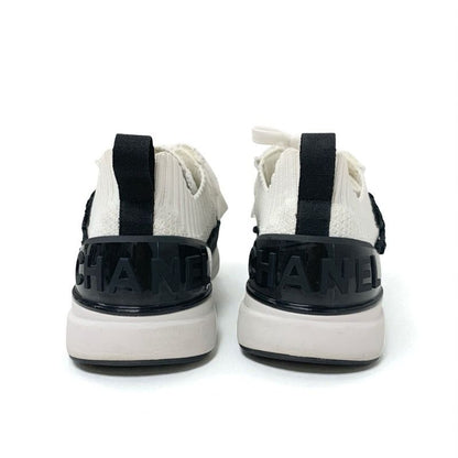 Chanel Sneakers Shoes Knit White Black White Logo Here Mark