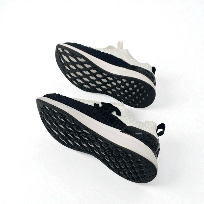 Chanel Sneakers Shoes Knit White Black White Logo Here Mark