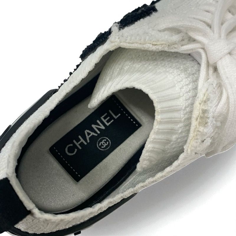 Chanel Sneakers Shoes Knit White Black White Logo Here Mark