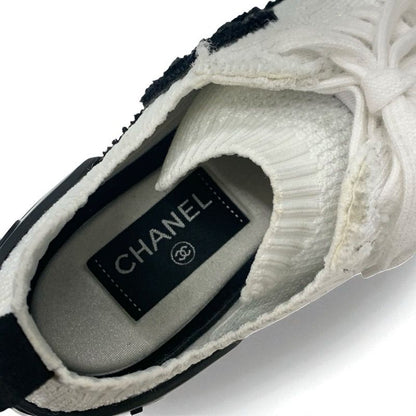 Chanel Sneakers Shoes Knit White Black White Logo Here Mark