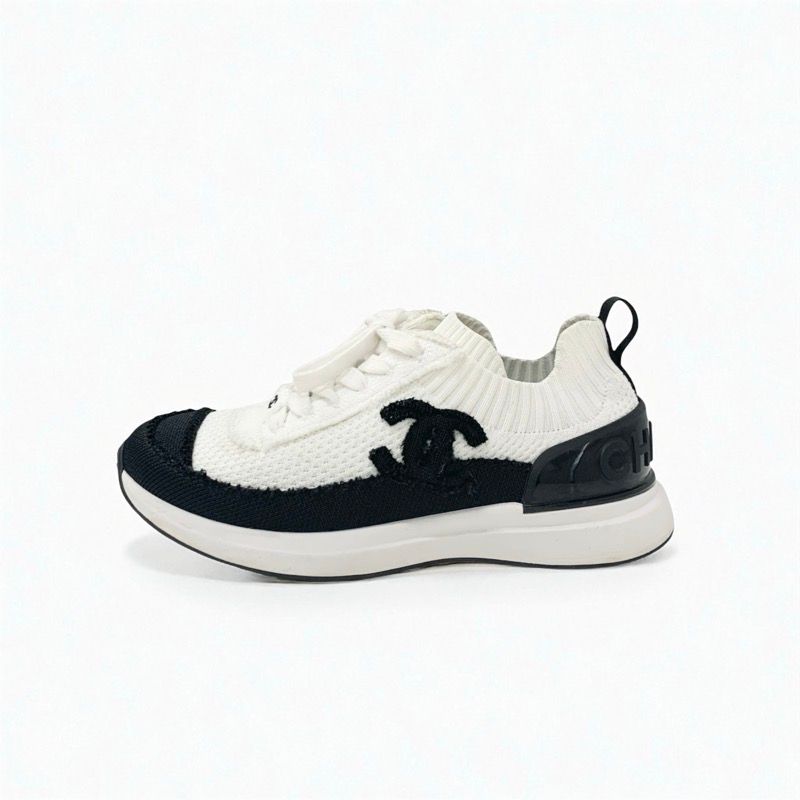 Chanel Sneakers Shoes Knit White Black White Logo Here Mark