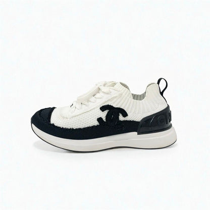 Chanel Sneakers Shoes Knit White Black White Logo Here Mark