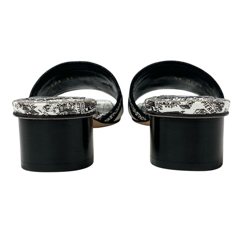 Christian DIOR DWAY Sandals Shoes Fabric White Black Mules Embroidery Logo