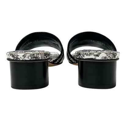 Christian DIOR DWAY Sandals Shoes Fabric White Black Mules Embroidery Logo