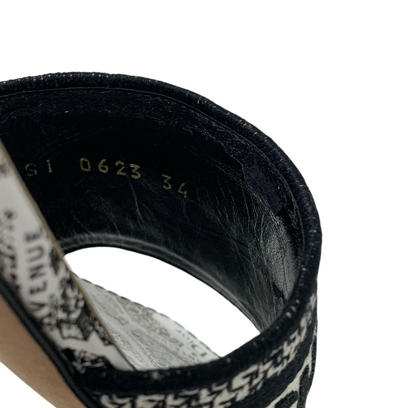 Christian DIOR DWAY Sandals Shoes Fabric White Black Mules Embroidery Logo