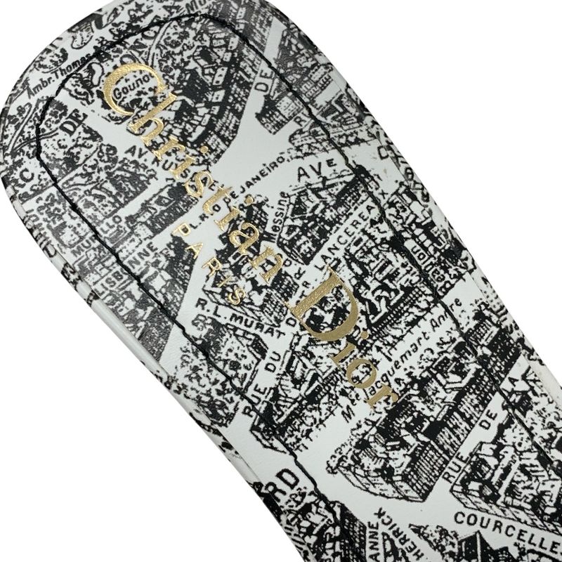 Christian DIOR DWAY Sandals Shoes Fabric White Black Mules Embroidery Logo