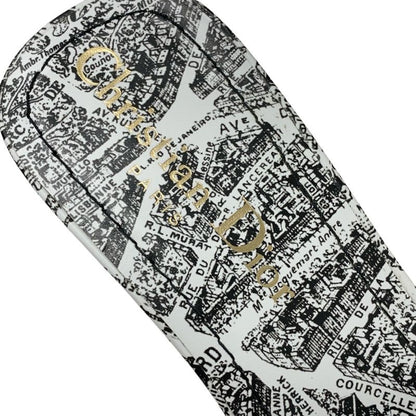 Christian DIOR DWAY Sandals Shoes Fabric White Black Mules Embroidery Logo