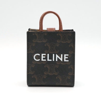 Celine Charm Brown White Gold Triomphe Canvas Logo Micro Vertical Cabas