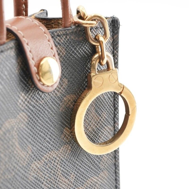 Celine Charm Brown White Gold Triomphe Canvas Logo Micro Vertical Cabas