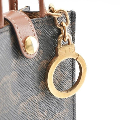 Celine Charm Brown White Gold Triomphe Canvas Logo Micro Vertical Cabas